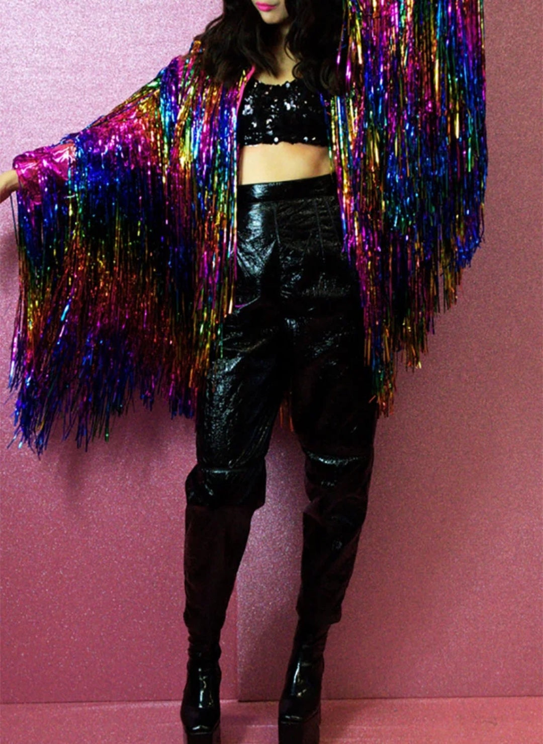 Tinsel Fringe Reflective Rainbow Jacket