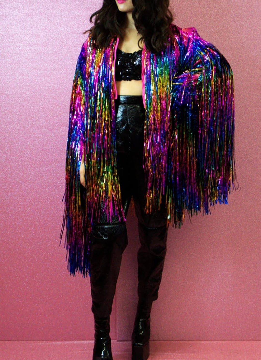 Tinsel Fringe Reflective Rainbow Jacket