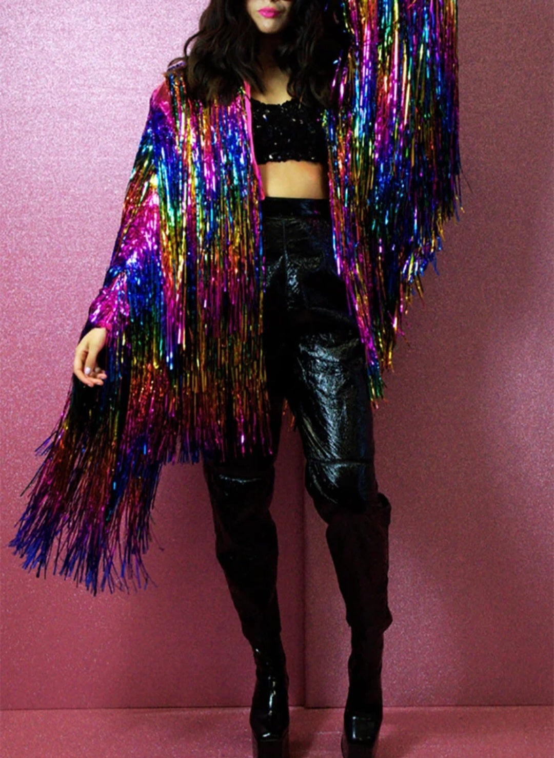 Tinsel Fringe Reflective Rainbow Jacket