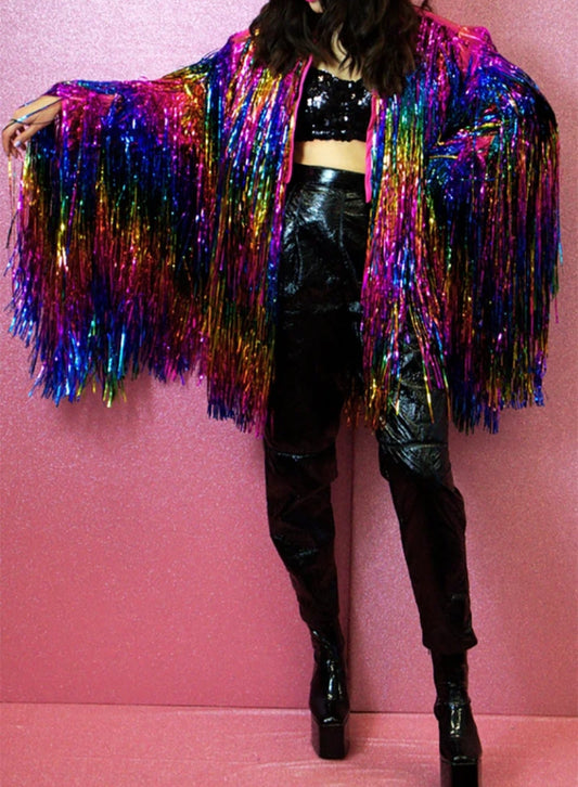 Tinsel Fringe Reflective Rainbow Jacket