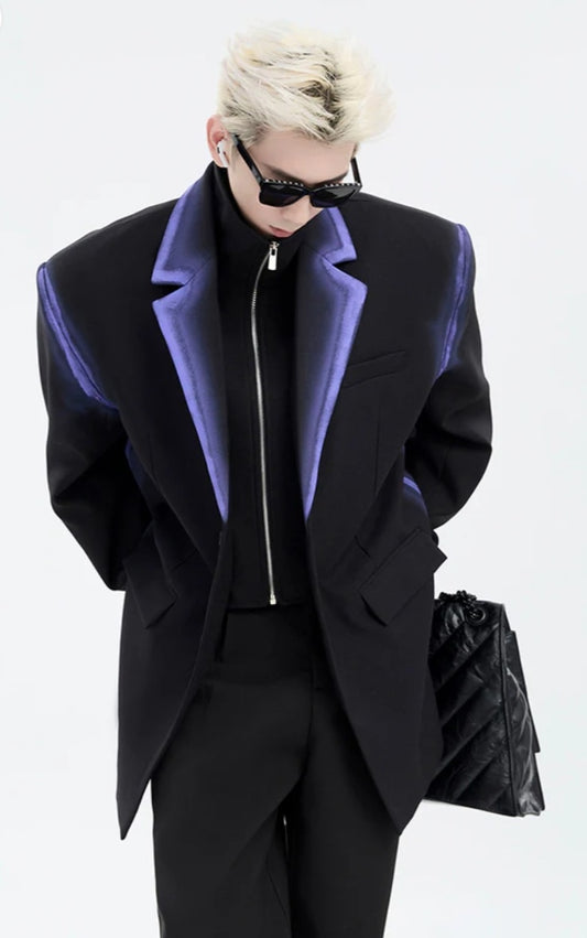 Two-Tone Zipper Blazer Jacket