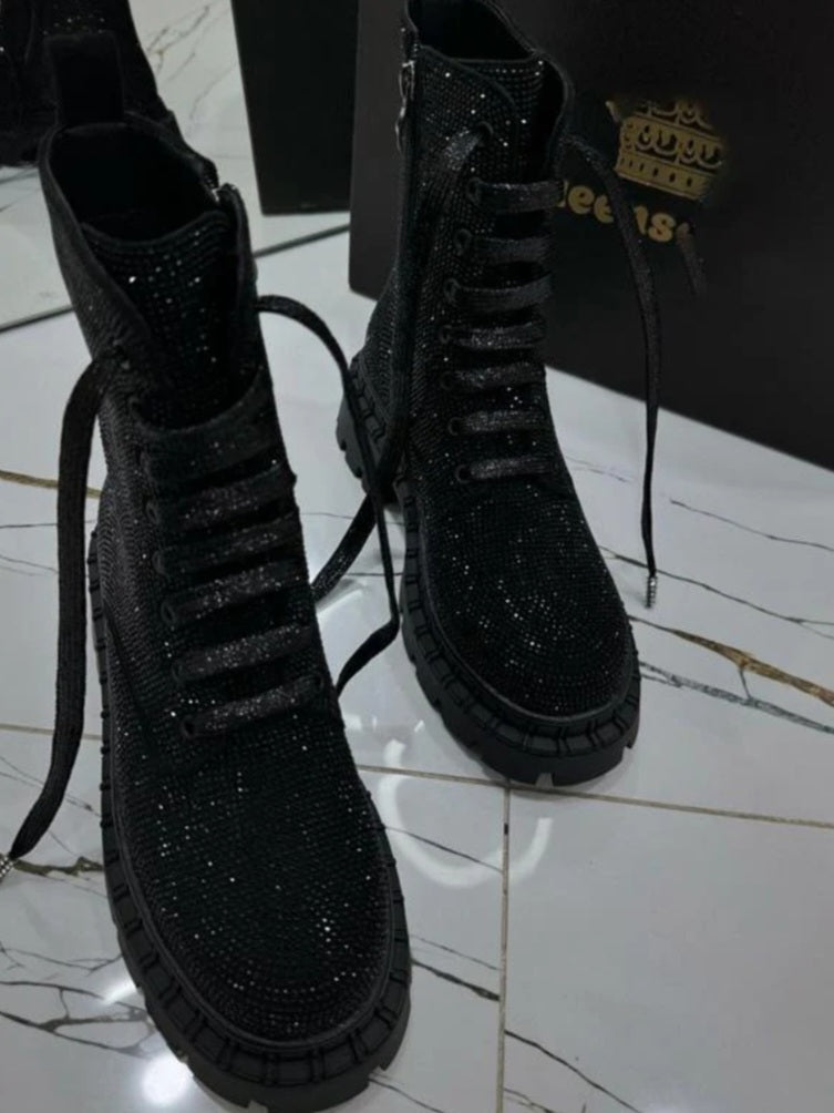 Sparkel Thick-Heel Casual Lace-Up Boots